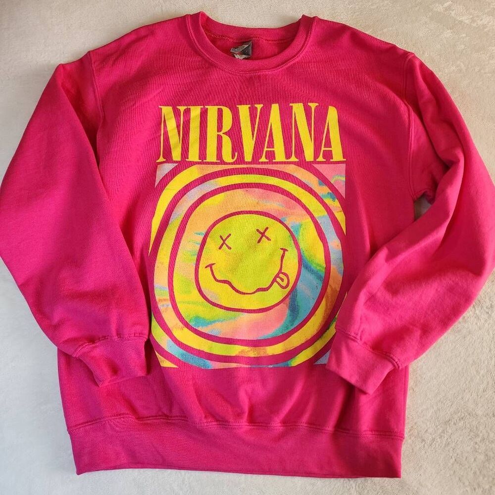 Gildan Nirvana Bright Pink Graphic Sweatshirt Size Medium